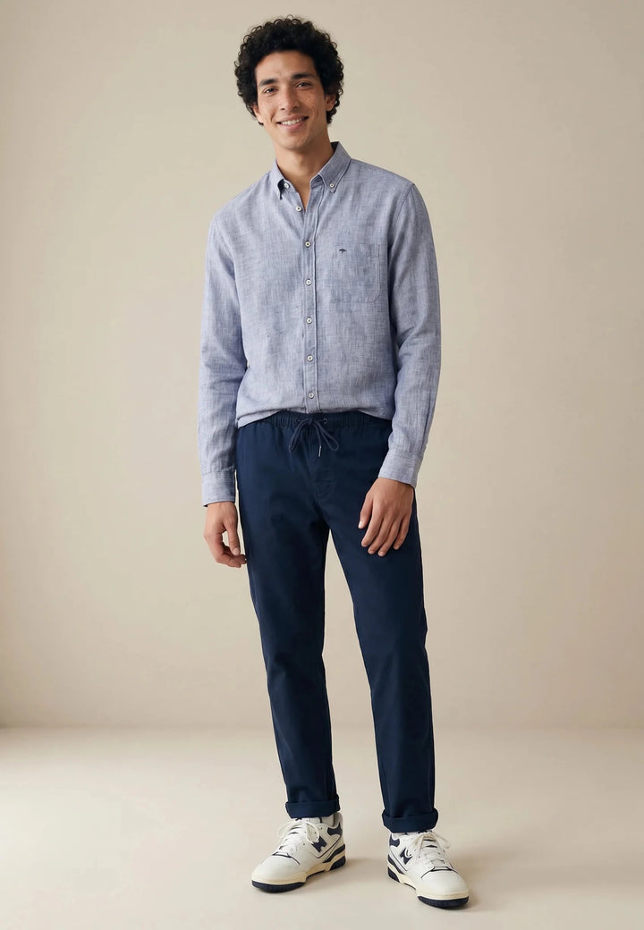 Fynch - Hatton Needle Stripe Linen Button Down Shirt Navy 16046010-685-M
