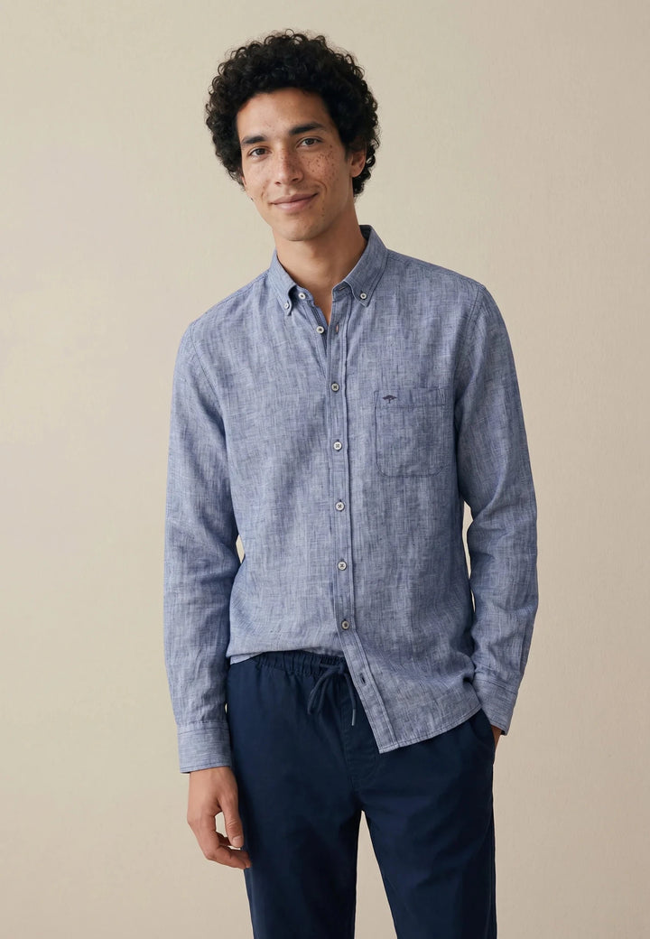 Fynch - Hatton Needle Stripe Linen Button Down Shirt Navy 16046010-685-M