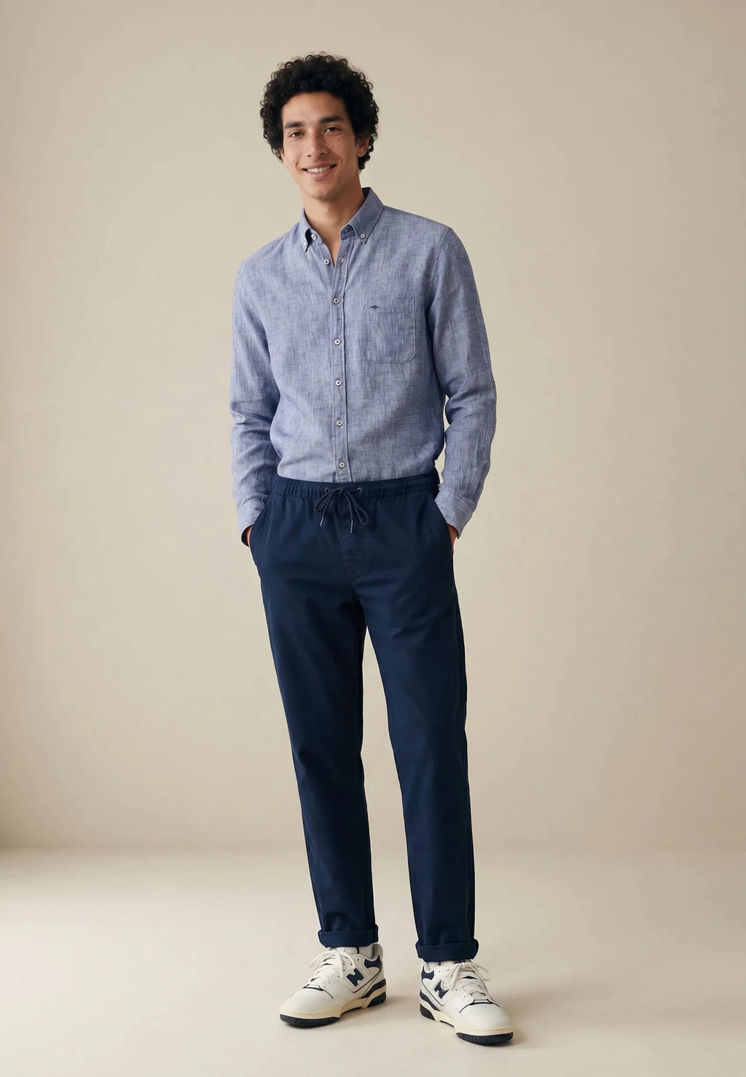 Fynch - Hatton Needle Stripe Linen Button Down Shirt Navy 16046010-685-M