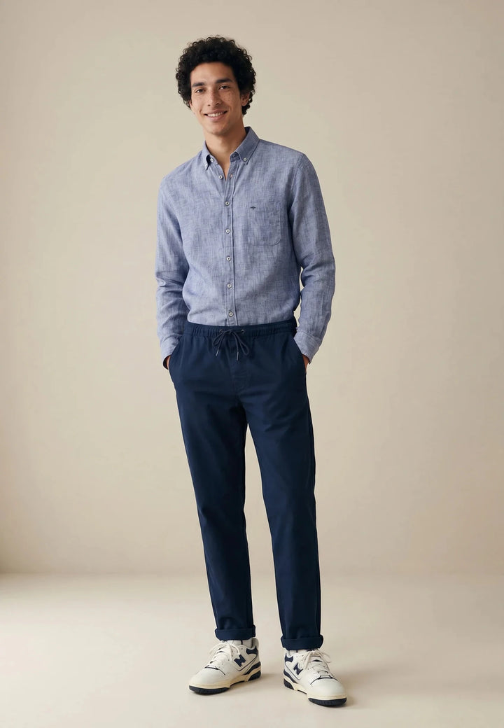Fynch - Hatton Needle Stripe Linen Button Down Shirt Navy 16046010-685-M
