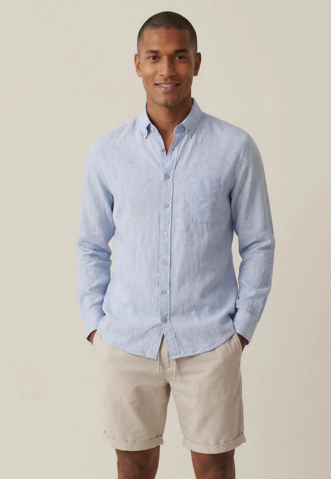Fynch - Hatton Needle Stripe Linen Button Down Shirt New Breeze 16046010-653-M