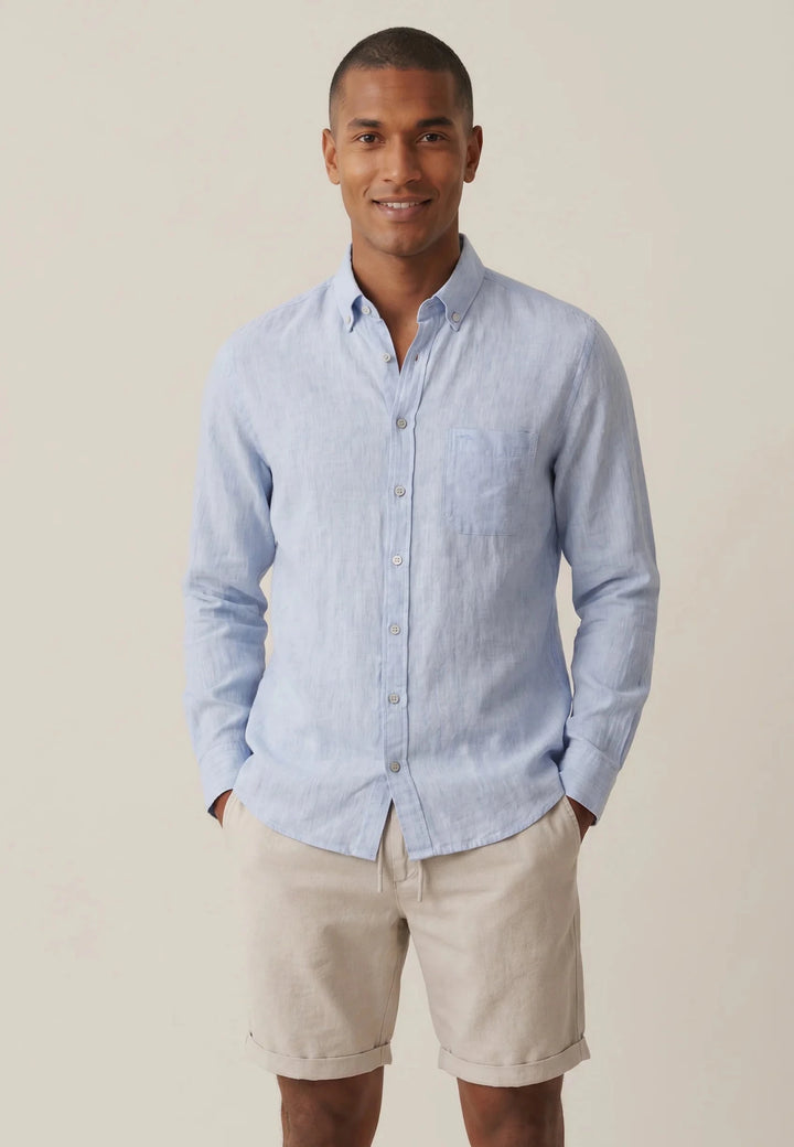 Fynch - Hatton Needle Stripe Linen Button Down Shirt New Breeze 16046010-653-M