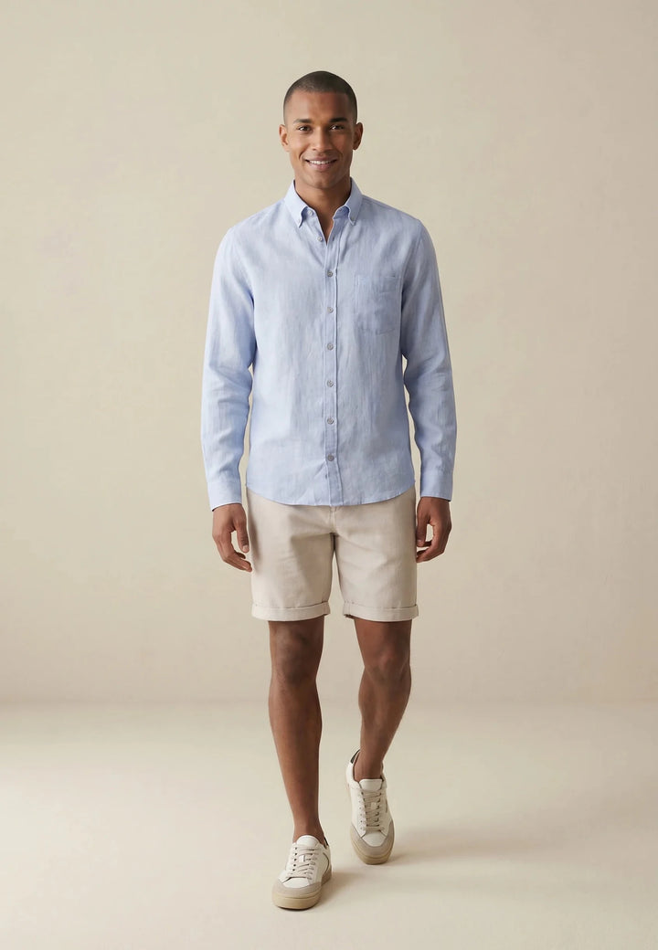 Fynch - Hatton Needle Stripe Linen Button Down Shirt New Breeze 16046010-653-M
