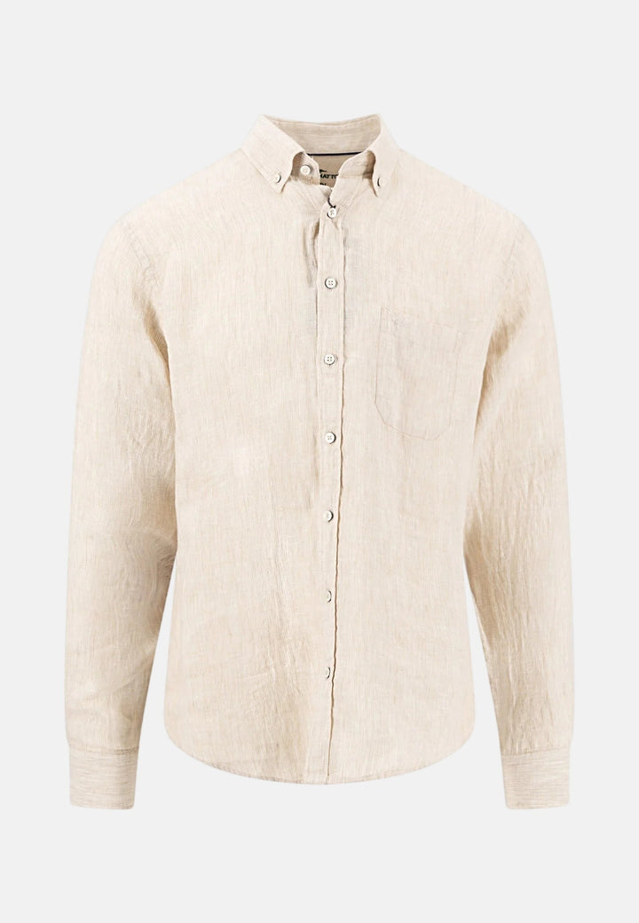 Fynch - Hatton Needle Stripe Linen Button Down Shirt Sand 16046010-837-M