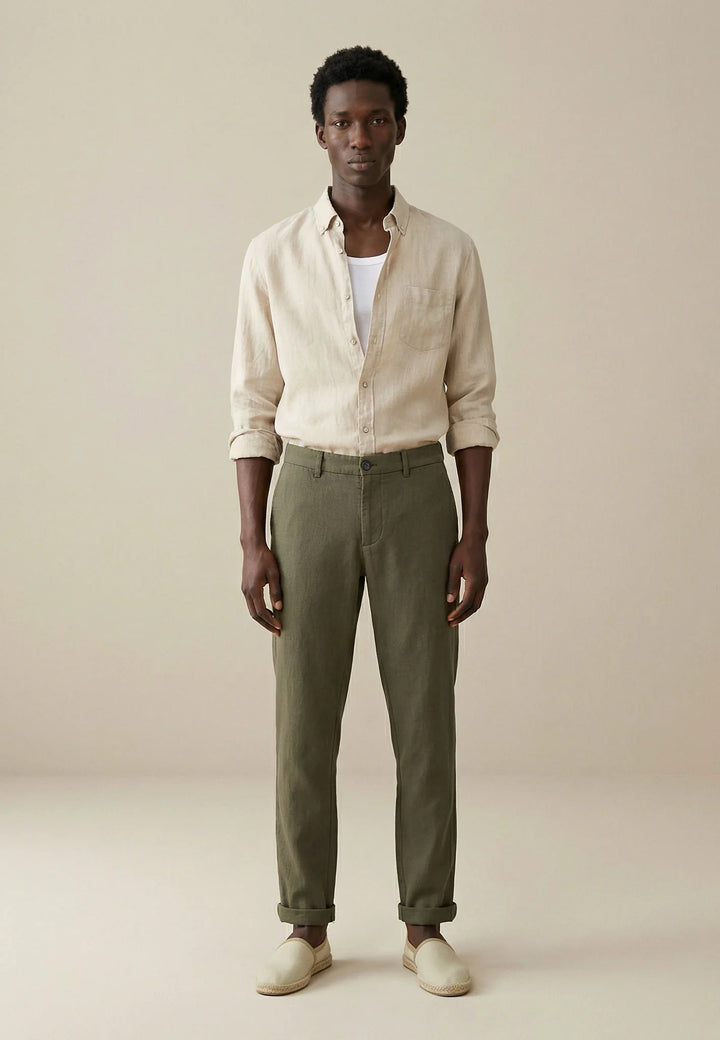Fynch - Hatton Needle Stripe Linen Button Down Shirt Sand 16046010-837-M