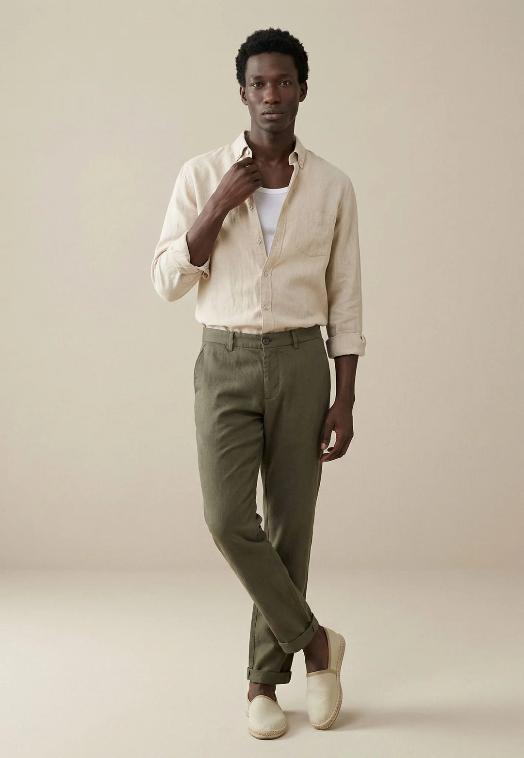 Fynch - Hatton Needle Stripe Linen Button Down Shirt Sand 16046010-837-M
