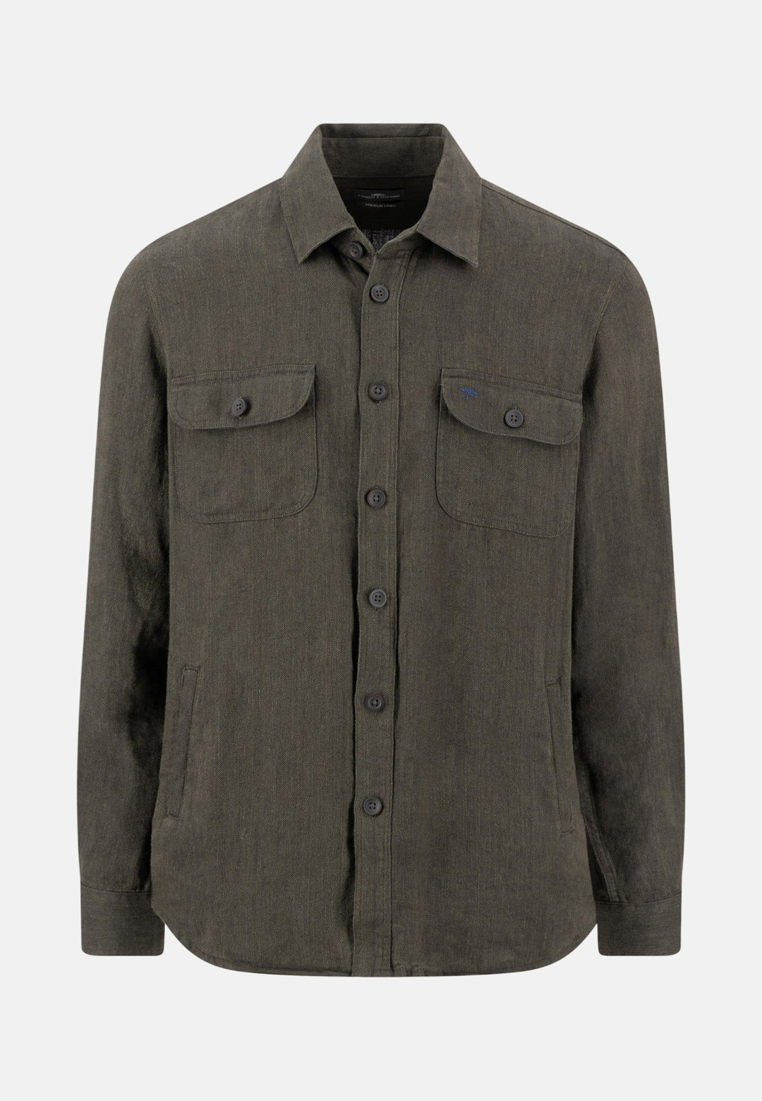 Fynch - Hatton Patch Pocket Herringbone Linen Overshirt Dark Khaki 16038504-719-M