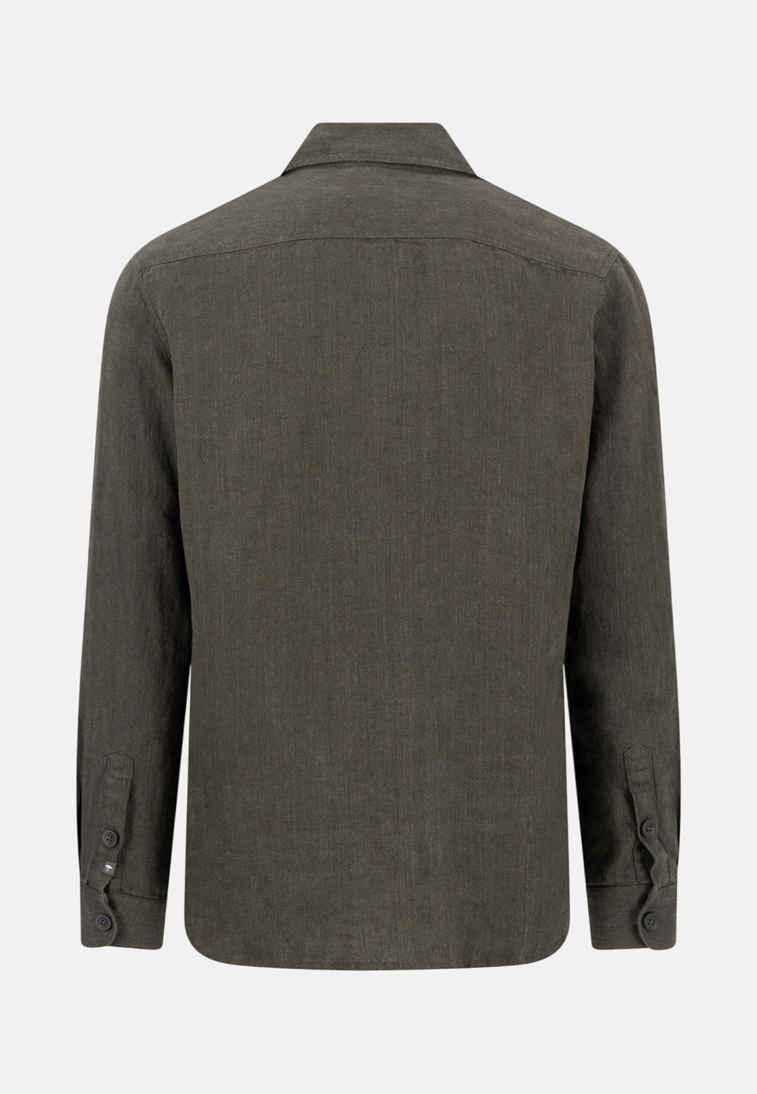 Fynch - Hatton Patch Pocket Herringbone Linen Overshirt Dark Khaki 16038504-719-M