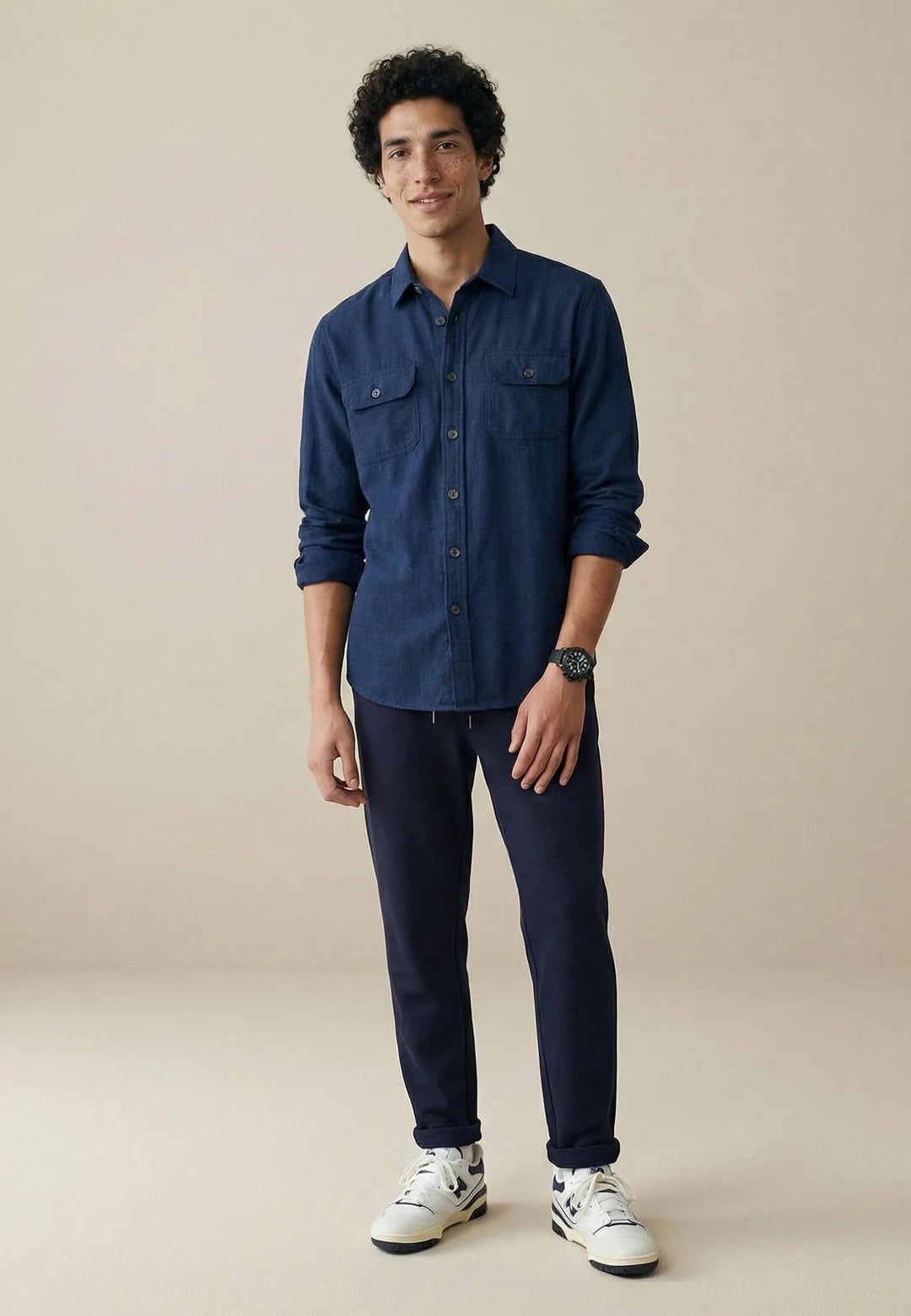 Fynch - Hatton Patch Pocket Herringbone Linen Overshirt Navy 16038504-685-M