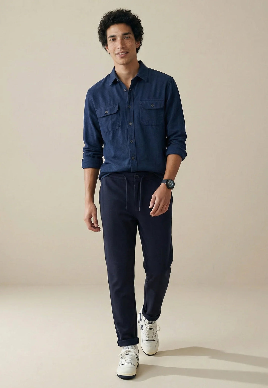 Fynch - Hatton Patch Pocket Herringbone Linen Overshirt Navy 16038504-685-M