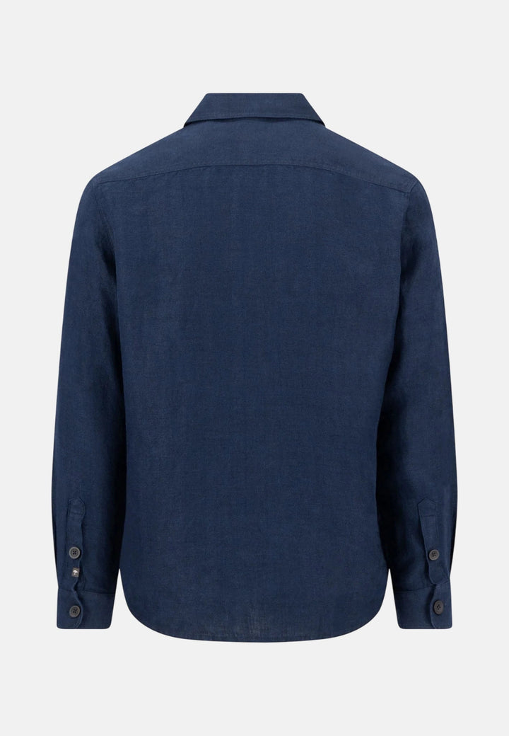 Fynch - Hatton Patch Pocket Herringbone Linen Overshirt Navy 16038504-685-M