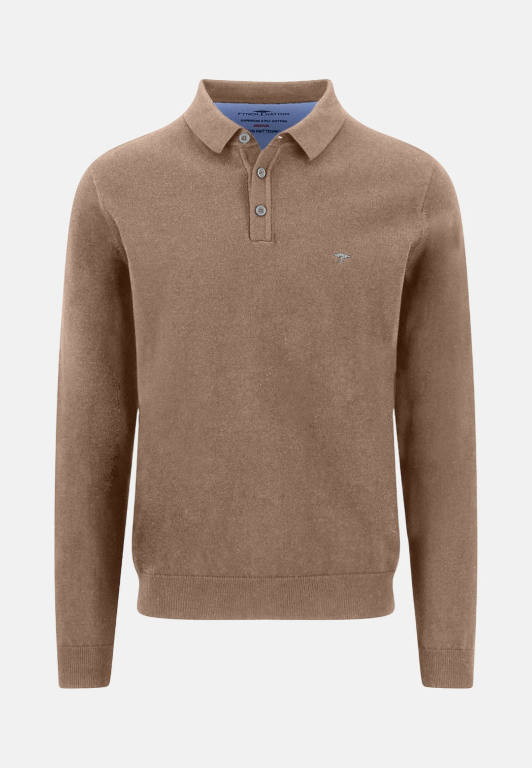 Fynch - Hatton Polo Collar Fine Knit Cotton Sweater Affogato - 1613242-213-M - fynch - hatton.co.uk
