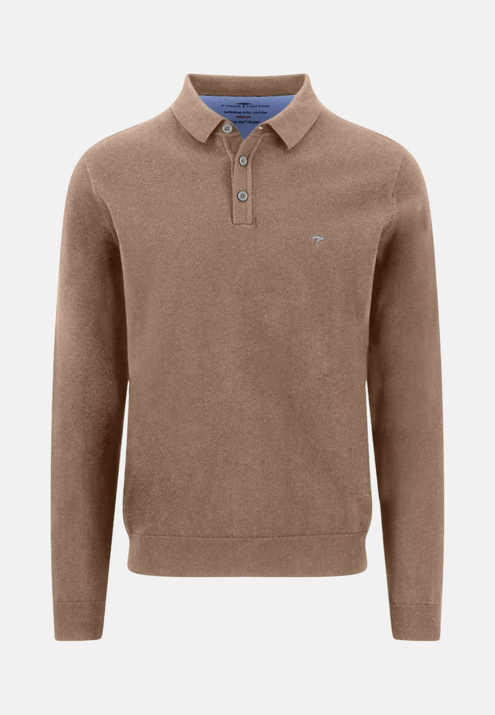 Fynch - Hatton Polo Collar Fine Knit Cotton Sweater Affogato 1613242-213-M