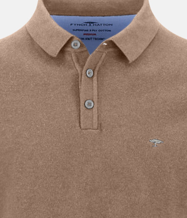Fynch - Hatton Polo Collar Fine Knit Cotton Sweater Affogato 1613242-213-M