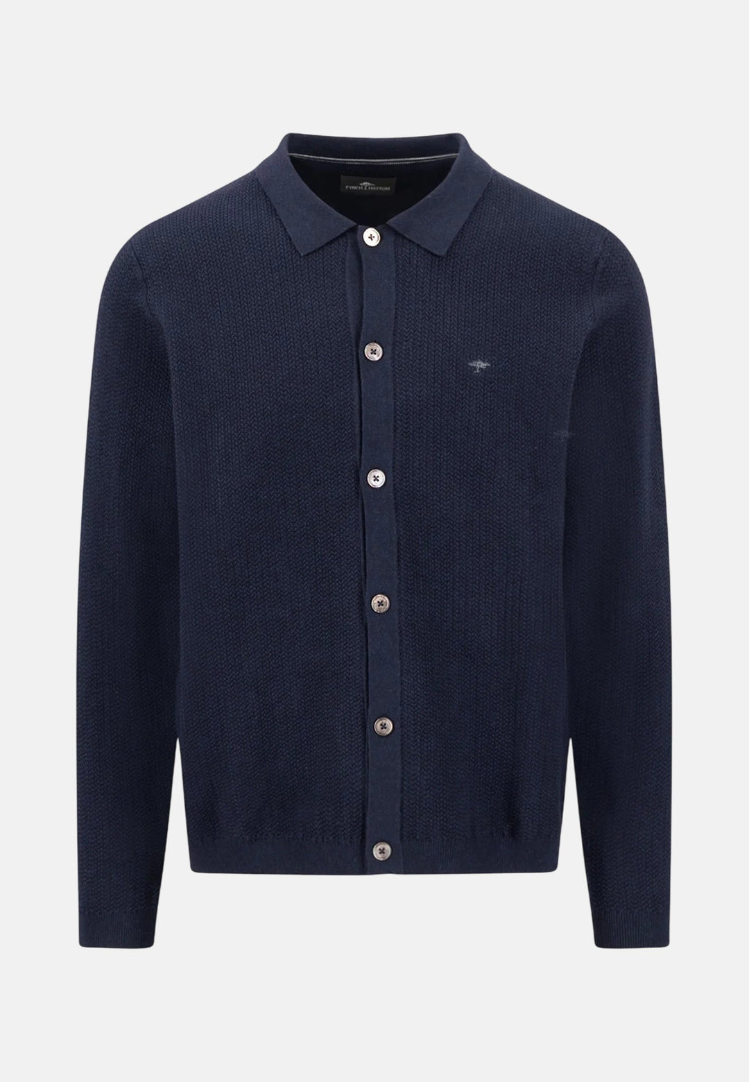 Fynch - Hatton Polo Collar Structured Cardigan Navy - 1603609-690-M - fynch - hatton.co.uk