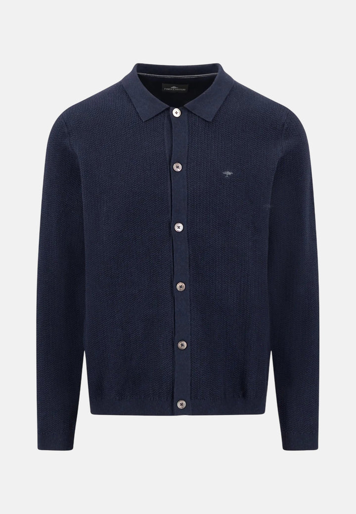Fynch - Hatton Polo Collar Structured Cardigan Navy - 1603609-690-M - fynch - hatton.co.uk