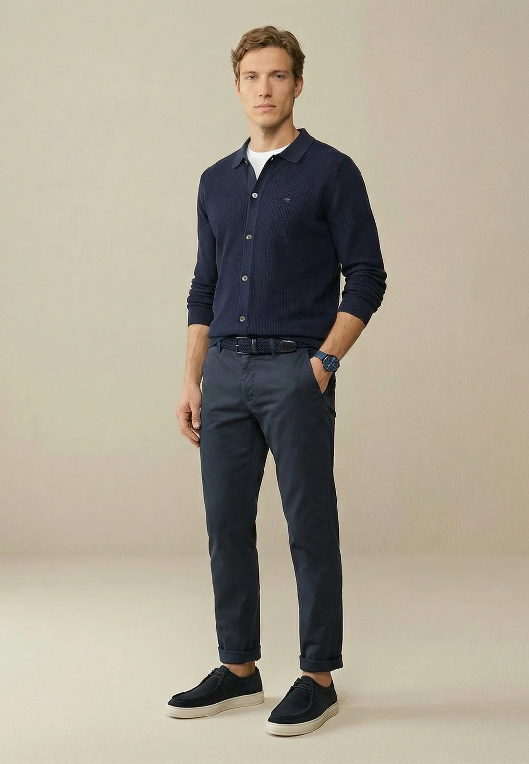 Fynch - Hatton Polo Collar Structured Cardigan Navy - 1603609-690-M - fynch - hatton.co.uk