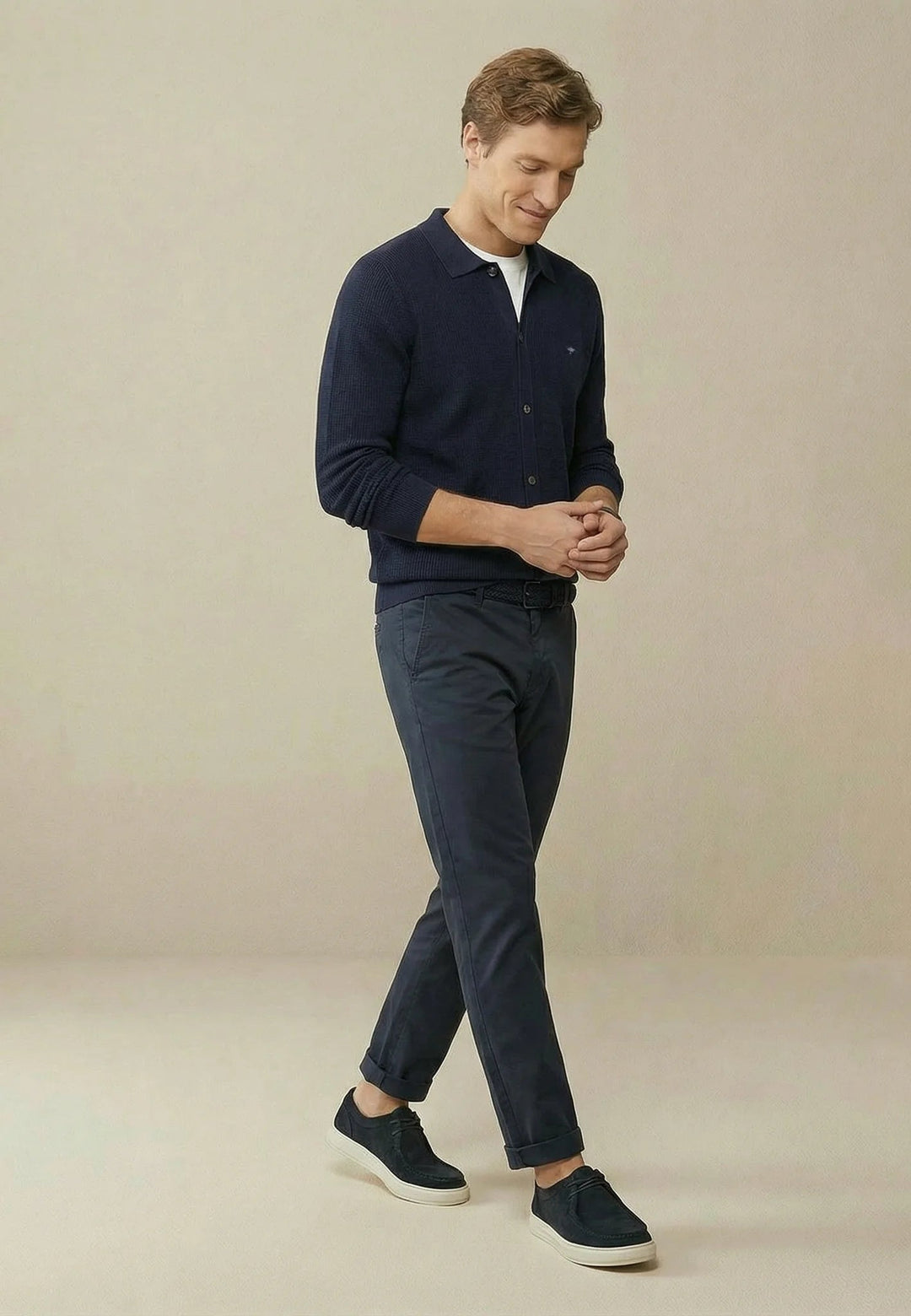 Fynch - Hatton Polo Collar Structured Cardigan Navy - 1603609-690-M - fynch - hatton.co.uk