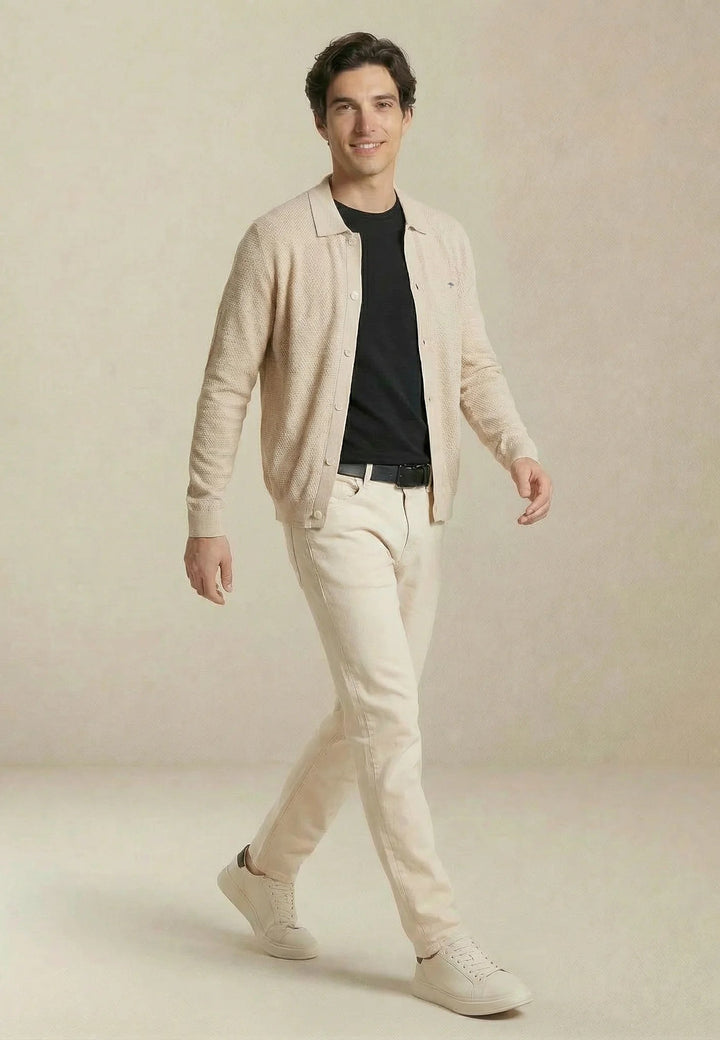 Fynch - Hatton Polo Collar Structured Cardigan New Off - White - 1603609-824-M - fynch - hatton.co.uk