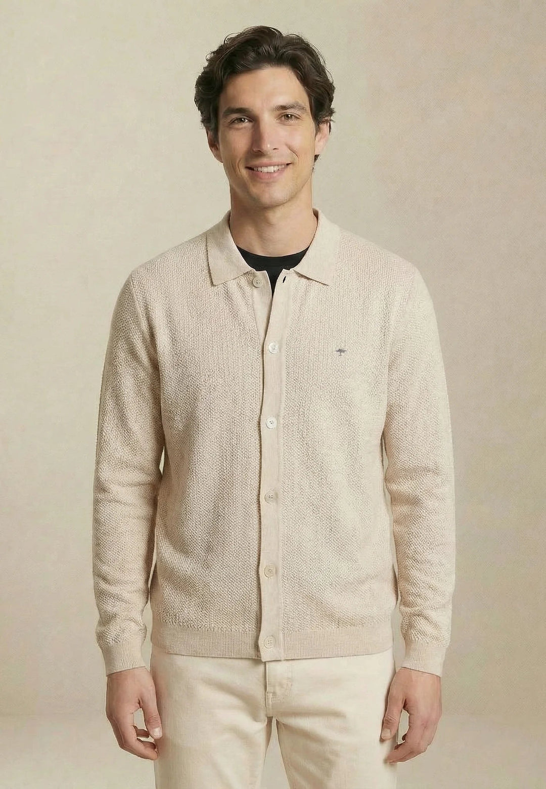 Fynch - Hatton Polo Collar Structured Cardigan New Off - White - 1603609-824-M - fynch - hatton.co.uk