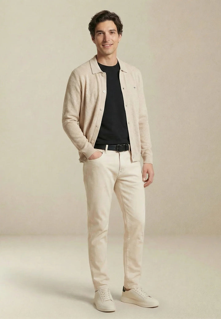 Fynch - Hatton Polo Collar Structured Cardigan New Off - White - 1603609-824-M - fynch - hatton.co.uk