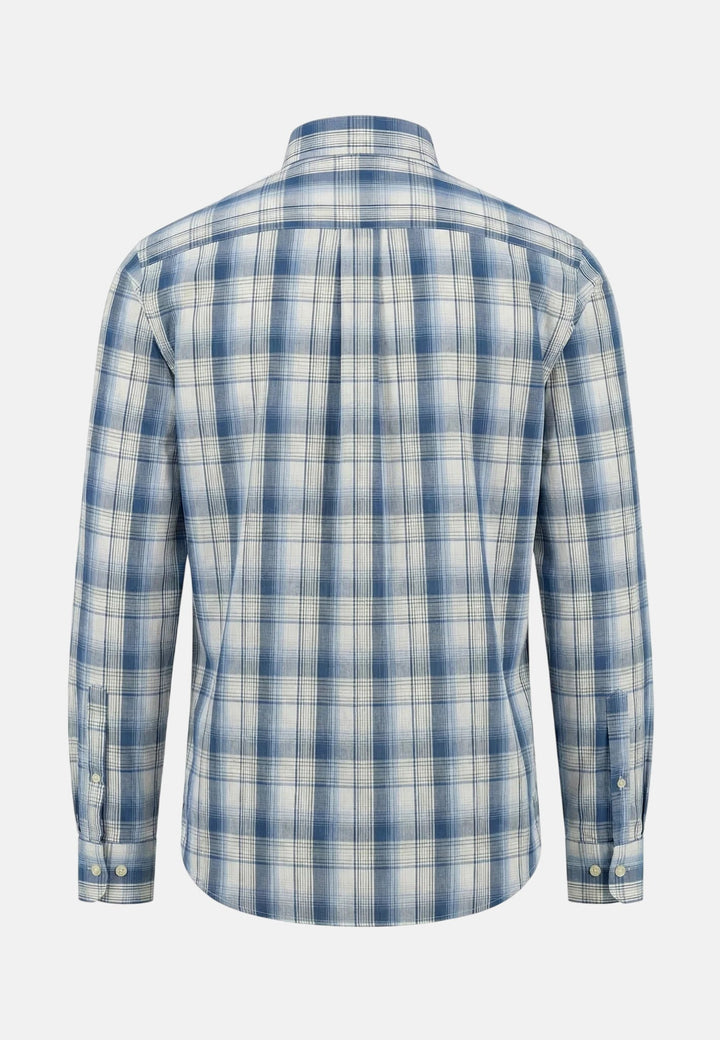 Fynch - Hatton Poplin Check Button Down Shirt Harbour Blue - 16028190-654-M - fynch - hatton.co.uk