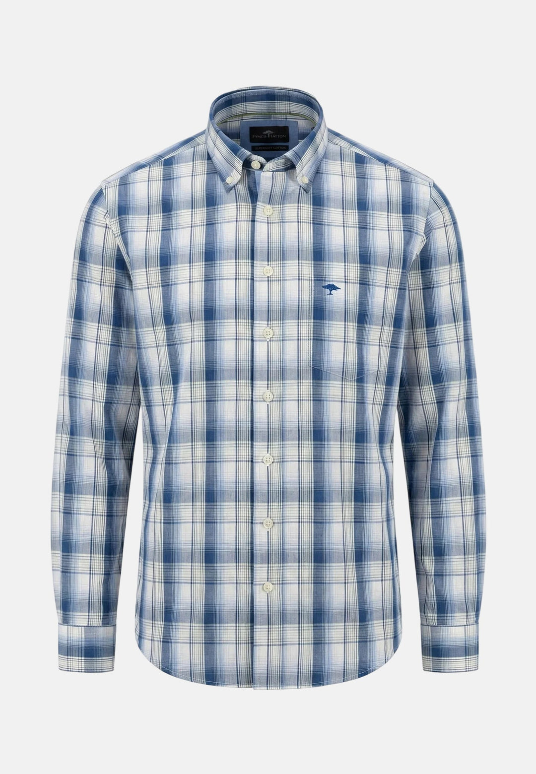 Fynch - Hatton Poplin Check Button Down Shirt Harbour Blue - 16028190-654-M - fynch - hatton.co.uk