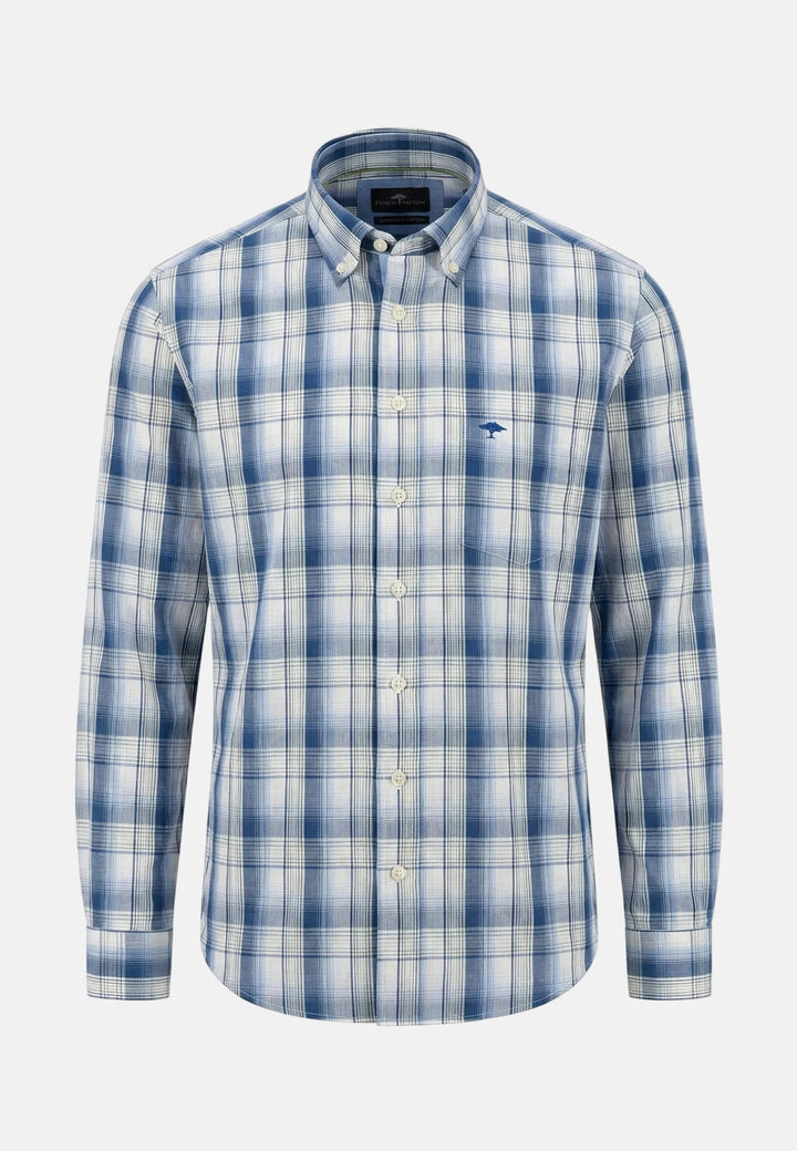 Fynch - Hatton Poplin Check Button Down Shirt Harbour Blue - 16028190-654-M - fynch - hatton.co.uk