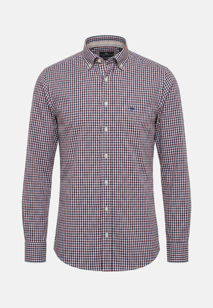 Fynch - Hatton Poplin Vichy Check Button Down Shirt Cranberry Red - 16028200-341-M - fynch - hatton.co.uk
