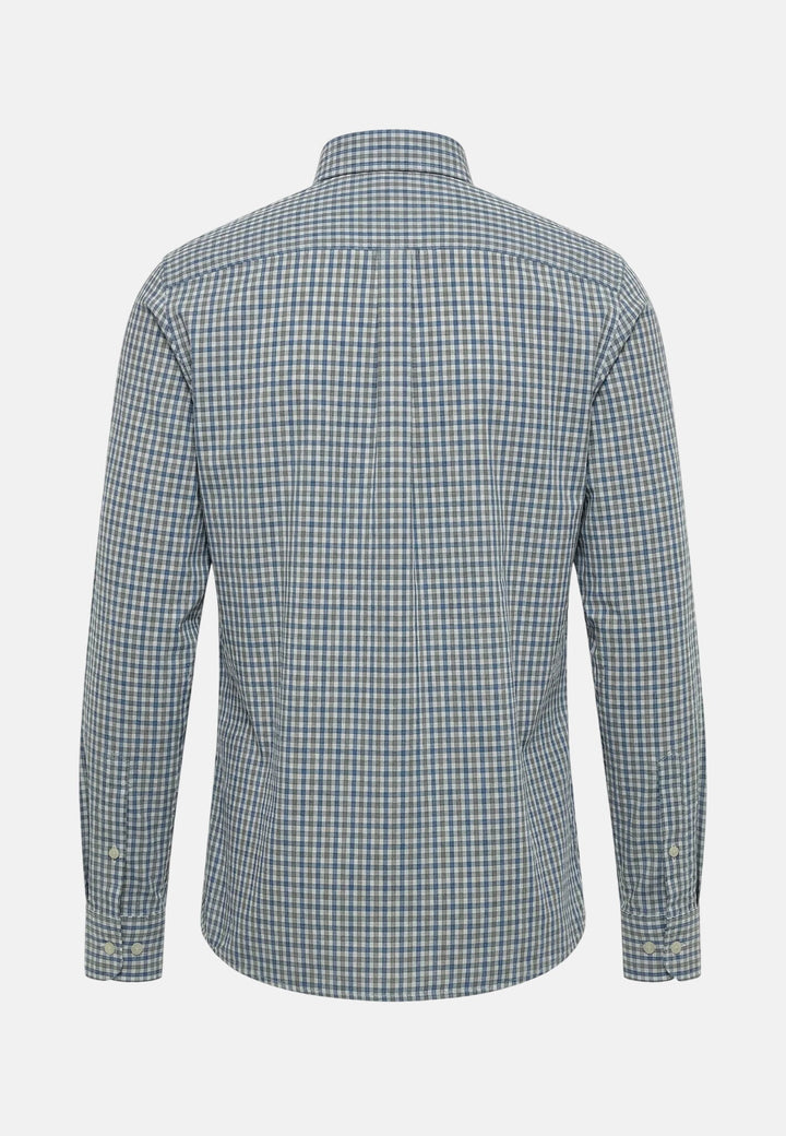 Fynch - Hatton Poplin Vichy Check Button Down Shirt Harbour Blue - 16028200-654-M - fynch - hatton.co.uk