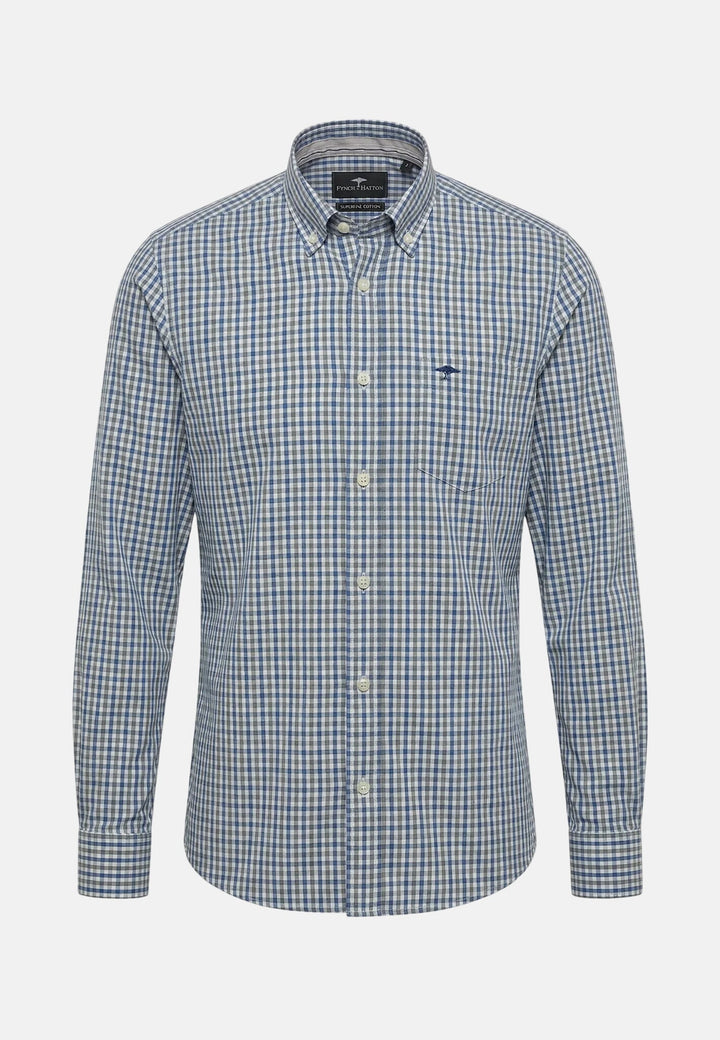 Fynch - Hatton Poplin Vichy Check Button Down Shirt Harbour Blue - 16028200-654-M - fynch - hatton.co.uk