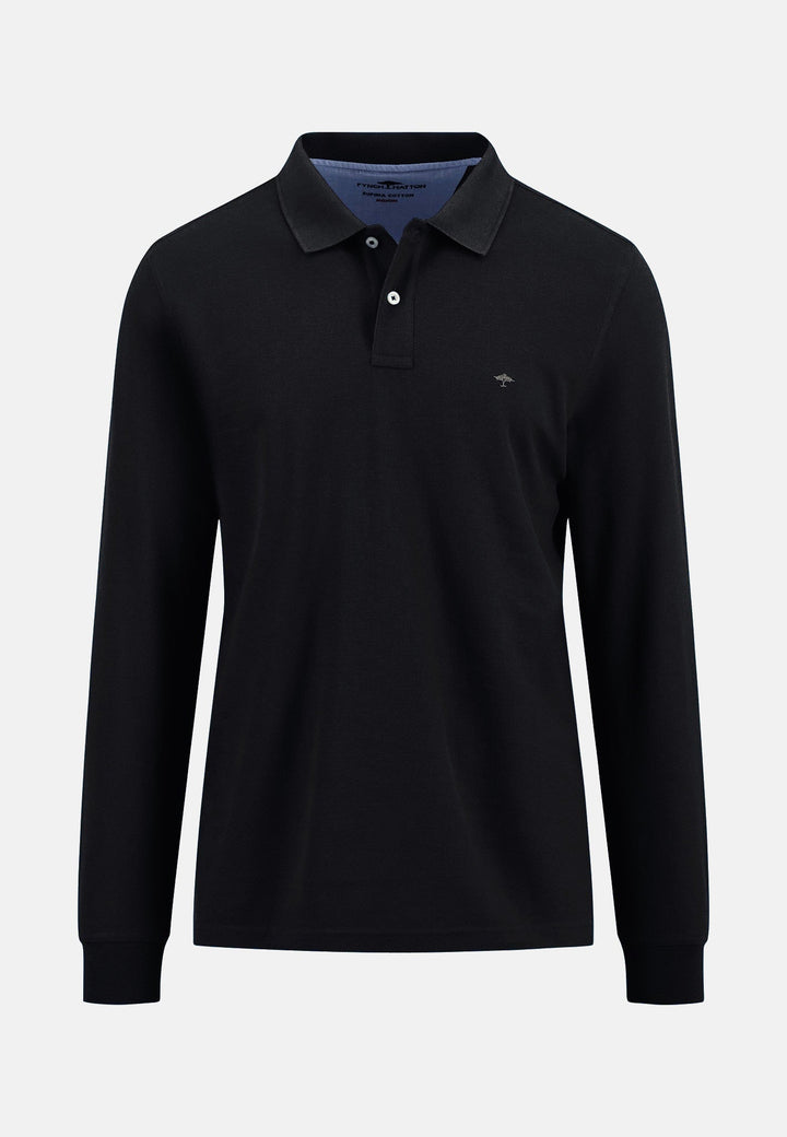 Fynch-Hatton Premium Cotton Long Sleeve Polo-Shirt Black 10001710-999-M