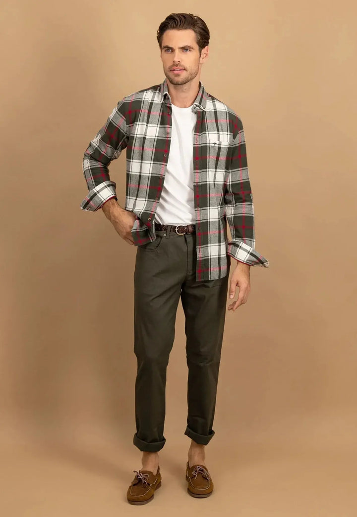 Fynch - Hatton Premium Flannel Large Check Button Down Shirt Dark Ivy 15106220-737-S