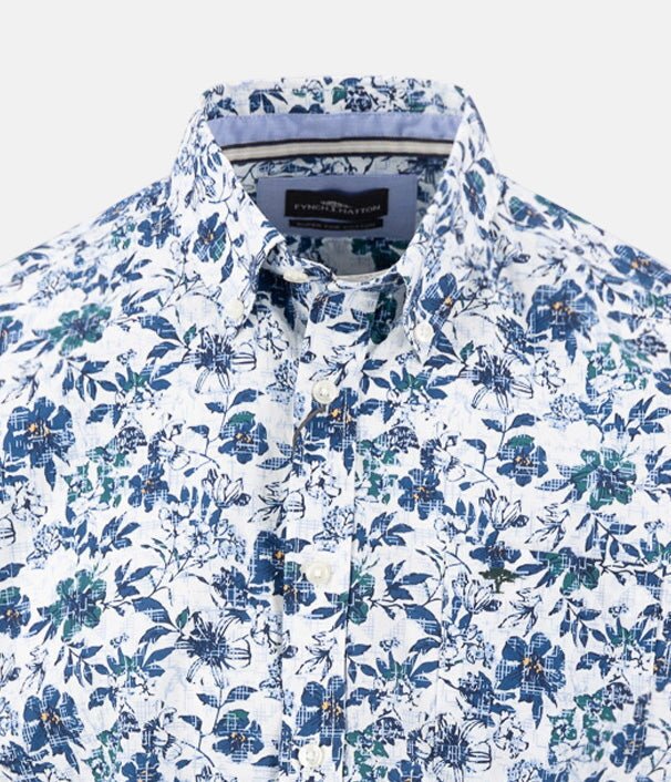 Fynch - Hatton Premium Flower Print Short Sleeved Shirt Navy 16045101-685-M