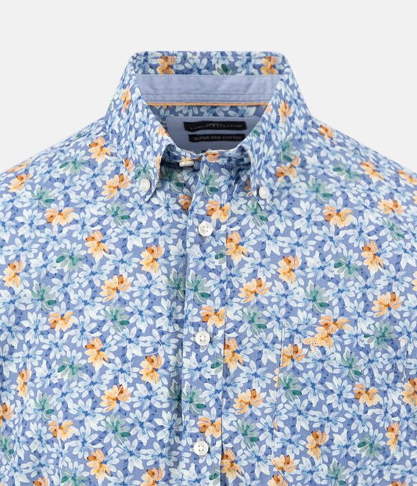 Fynch - Hatton Premium Flower Print Short Sleeved Shirt Tangerine 16045061-212-M