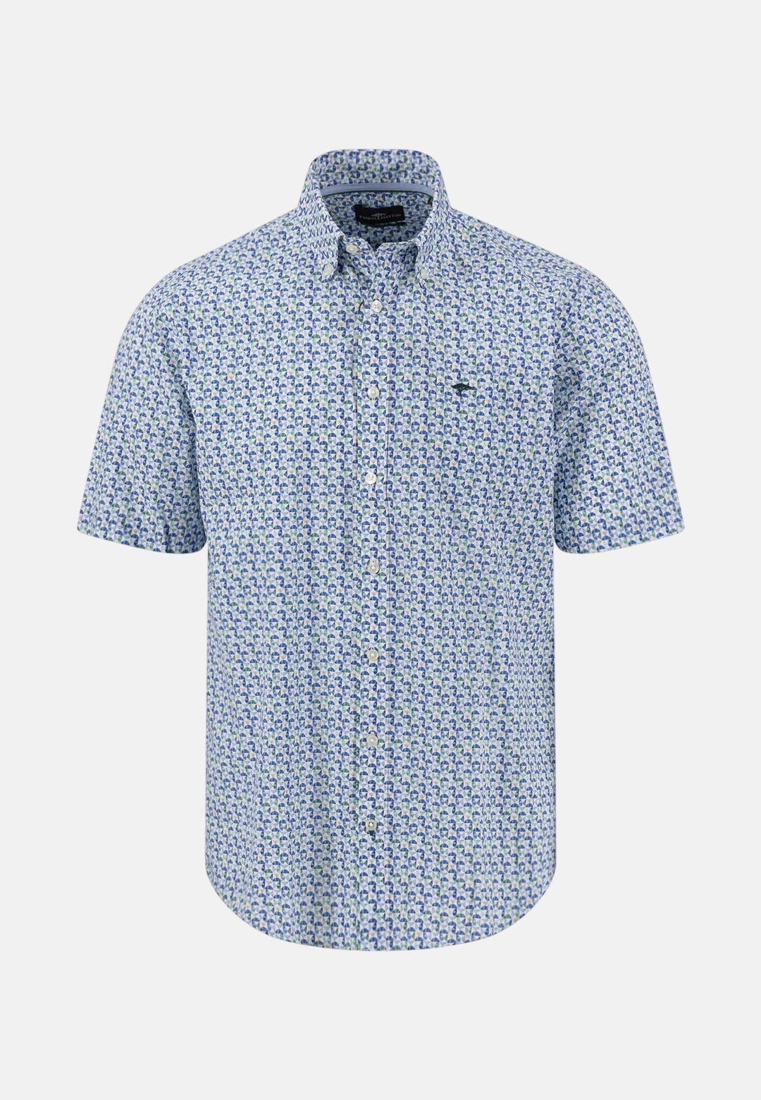 Fynch - Hatton Premium Geometric Print Short Sleeved Shirt Pine Green - 16045071-727-M - fynch - hatton.co.uk