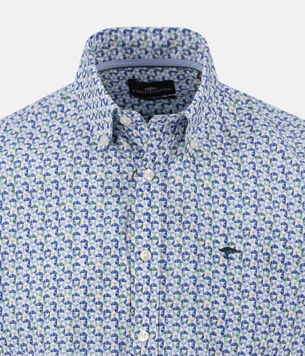 Fynch - Hatton Premium Geometric Print Short Sleeved Shirt Pine Green 16045071-727-M