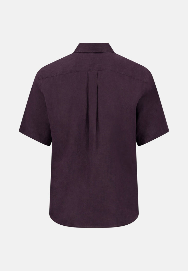 Fynch - Hatton Premium Linen Button Down Short Sleeved Shirt Aubergine 16046001-342-M