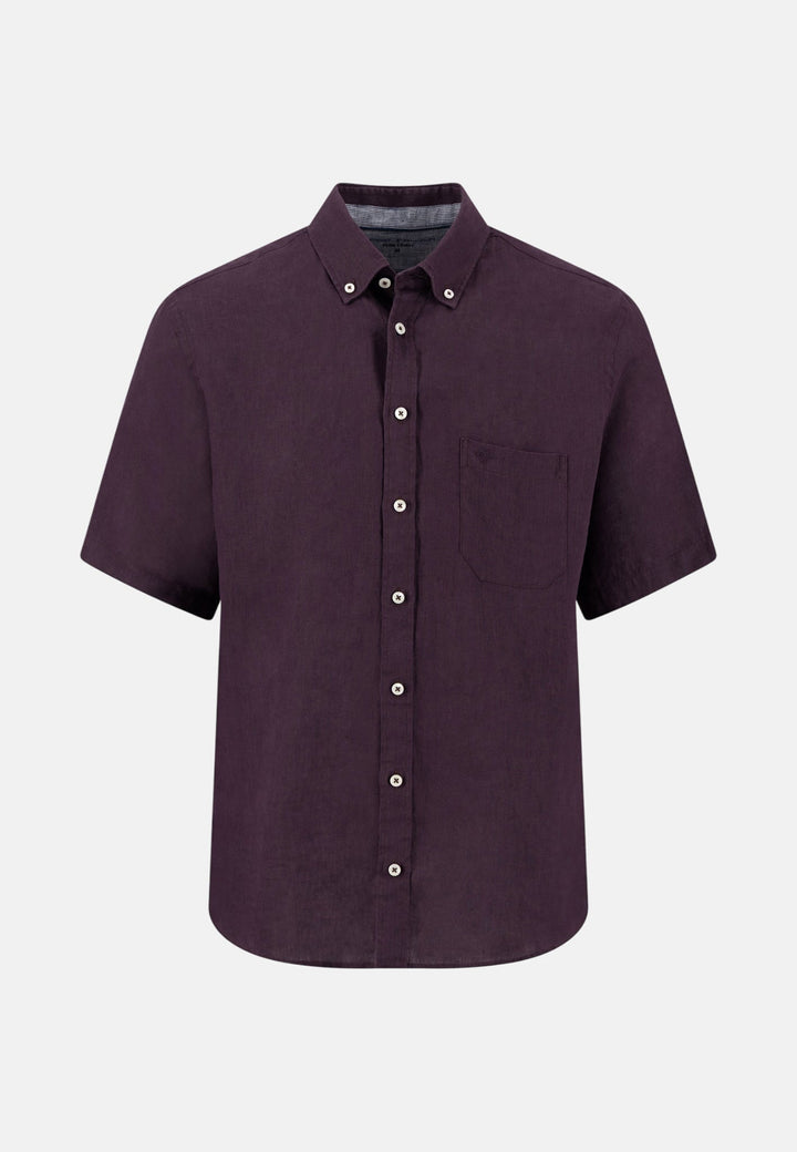 Fynch - Hatton Premium Linen Button Down Short Sleeved Shirt Aubergine 16046001-342-M