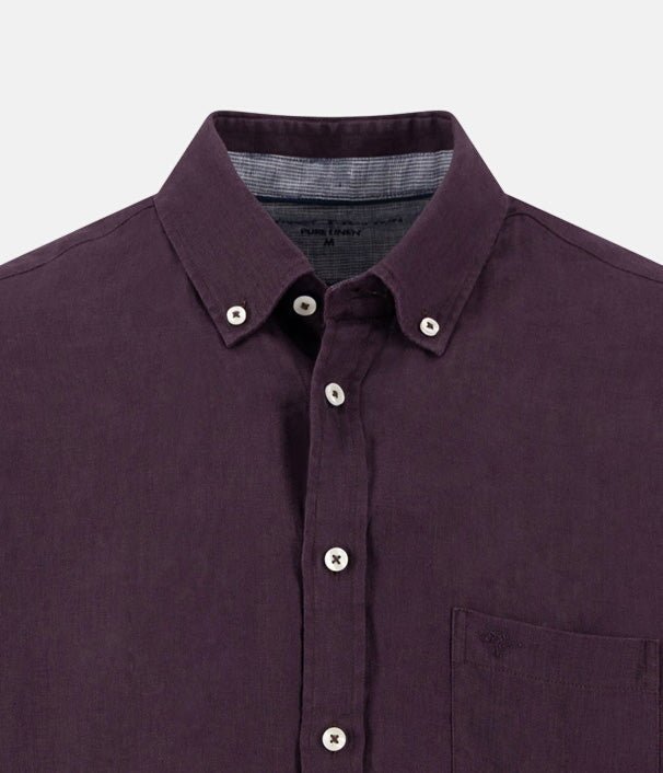 Fynch - Hatton Premium Linen Button Down Short Sleeved Shirt Aubergine 16046001-342-M