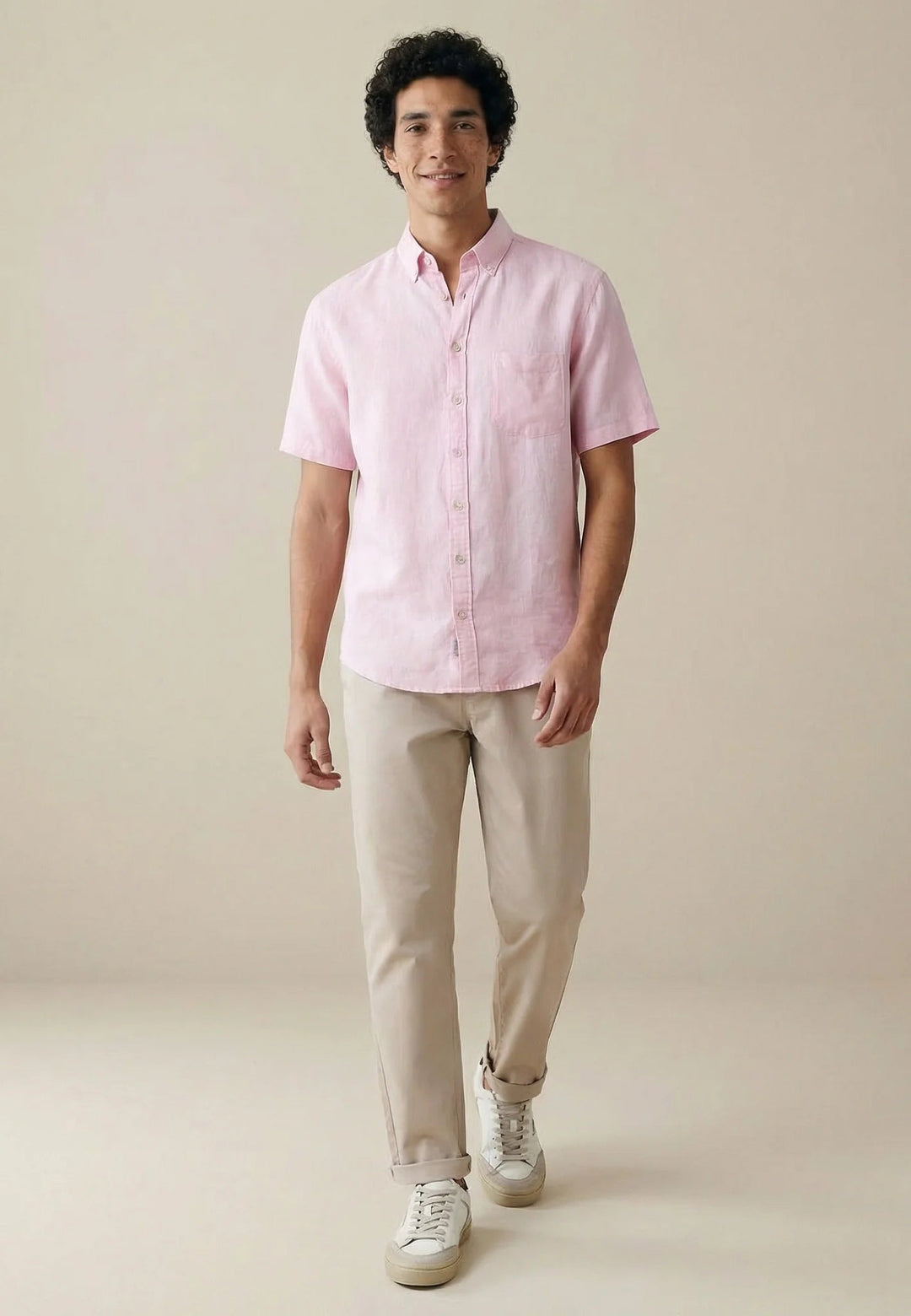 Fynch - Hatton Premium Linen Button Down Short Sleeved Shirt Magnolia 16046001-464-M