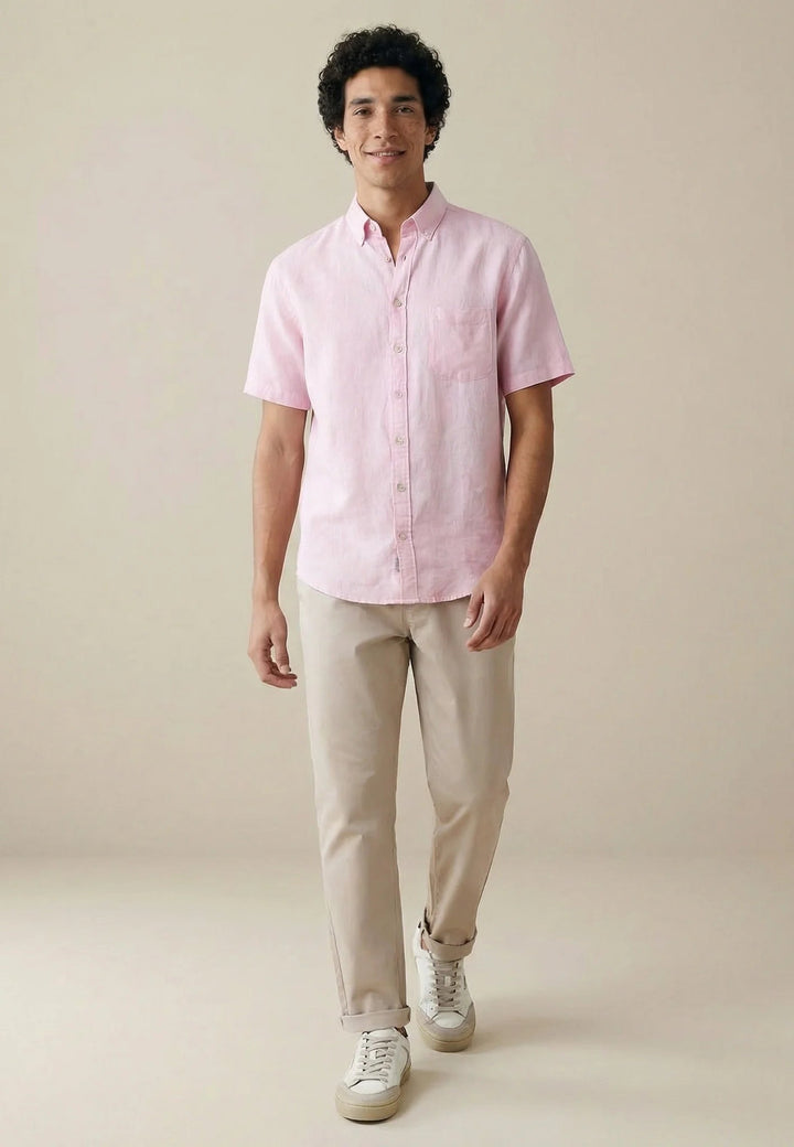 Fynch - Hatton Premium Linen Button Down Short Sleeved Shirt Magnolia 16046001-464-M