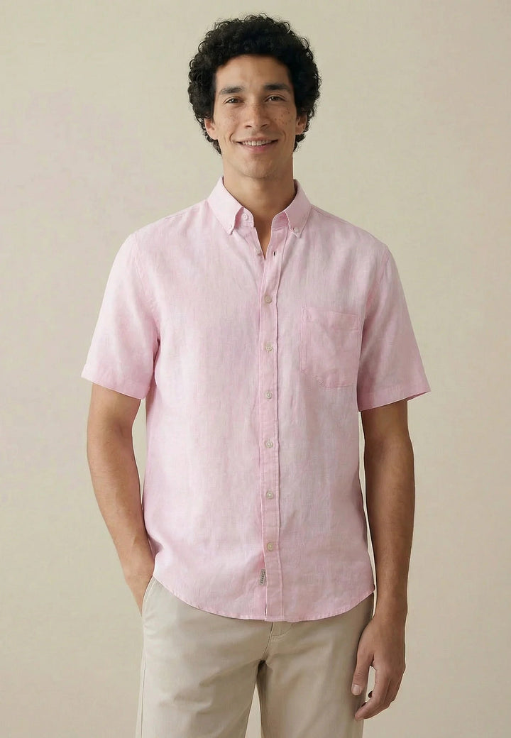 Fynch - Hatton Premium Linen Button Down Short Sleeved Shirt Magnolia 16046001-464-M