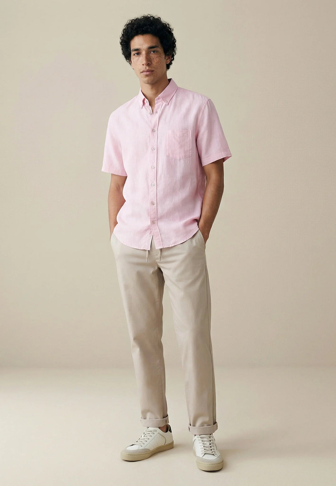 Fynch - Hatton Premium Linen Button Down Short Sleeved Shirt Magnolia 16046001-464-M