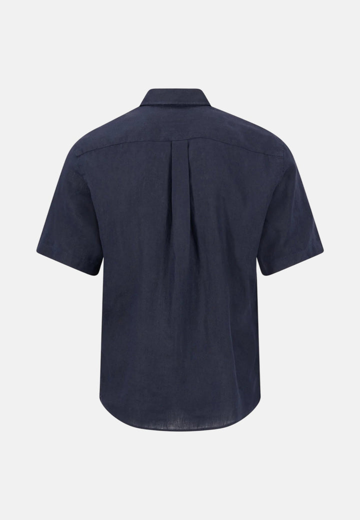 Fynch - Hatton Premium Linen Button Down Short Sleeved Shirt Navy 16046001-685-M