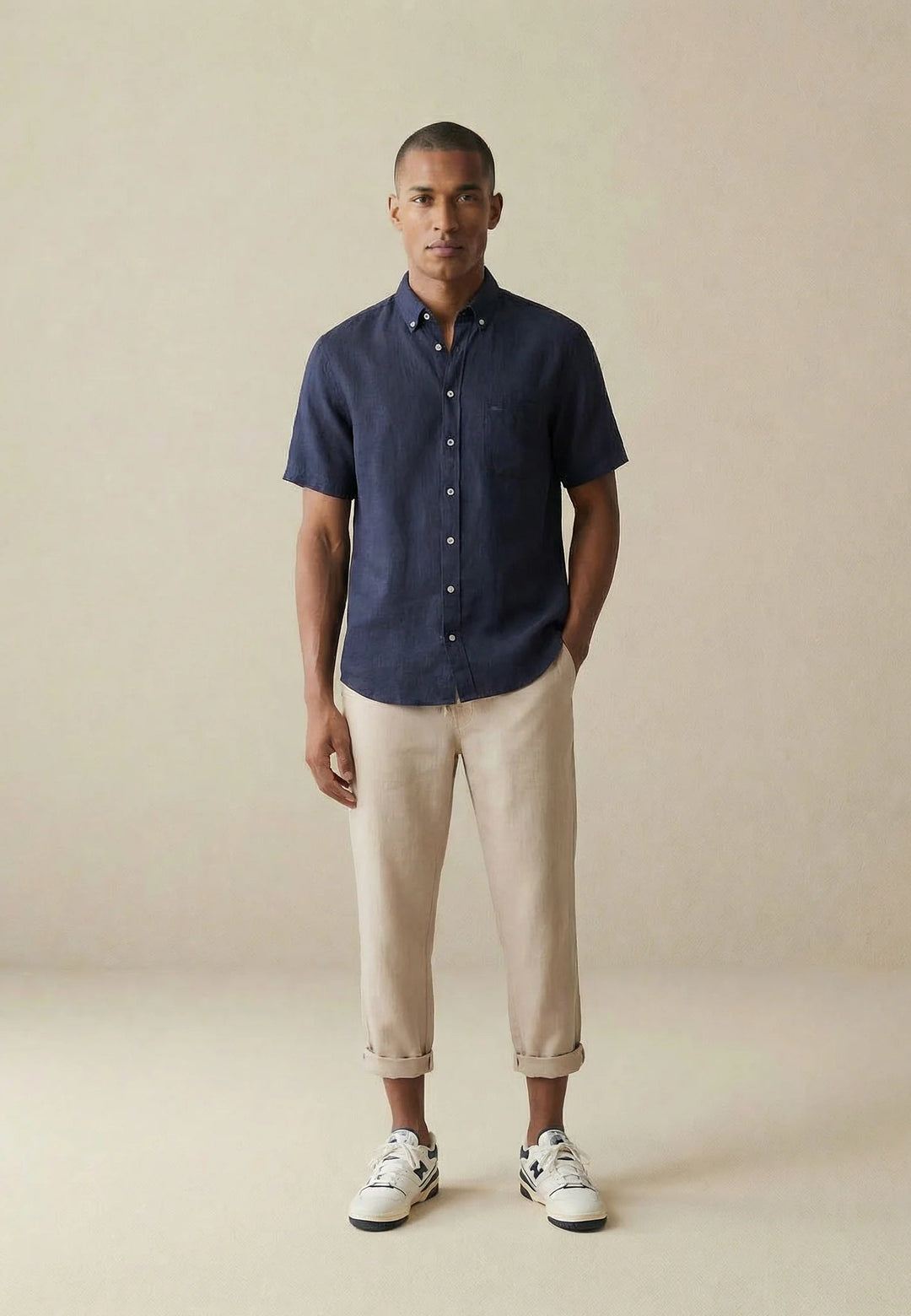 Fynch - Hatton Premium Linen Button Down Short Sleeved Shirt Navy 16046001-685-M