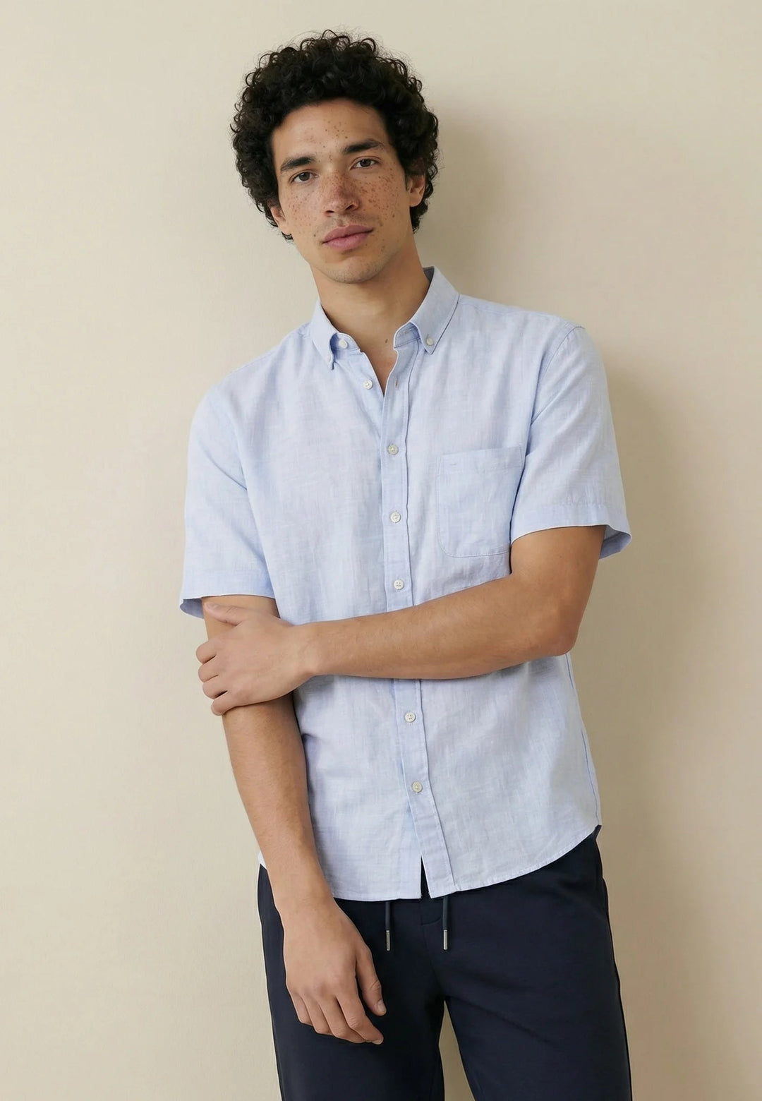 Fynch - Hatton Premium Linen Button Down Short Sleeved Shirt New Breeze 16046001-653-M
