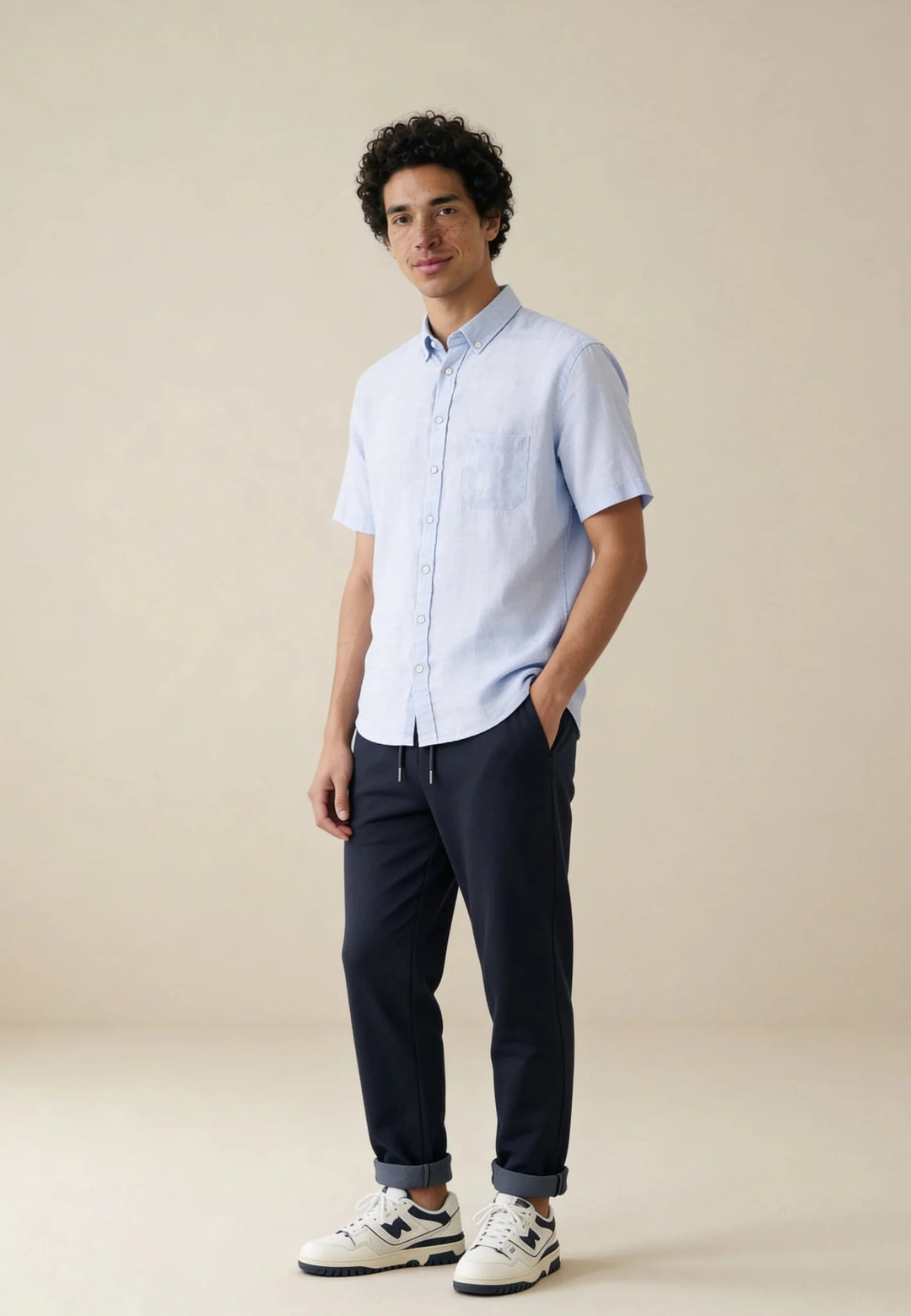 Fynch - Hatton Premium Linen Button Down Short Sleeved Shirt New Breeze 16046001-653-M