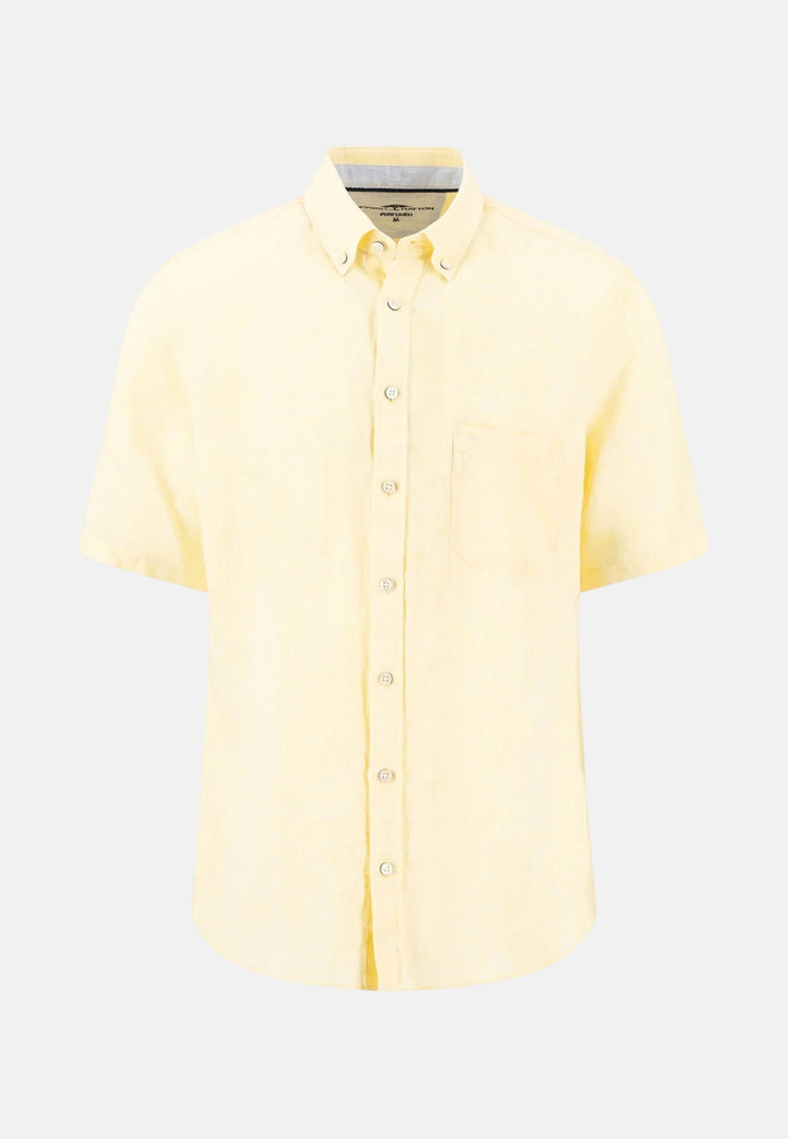 Fynch - Hatton Premium Linen Button Down Short Sleeved Shirt Pale Yellow 16046001-113-M