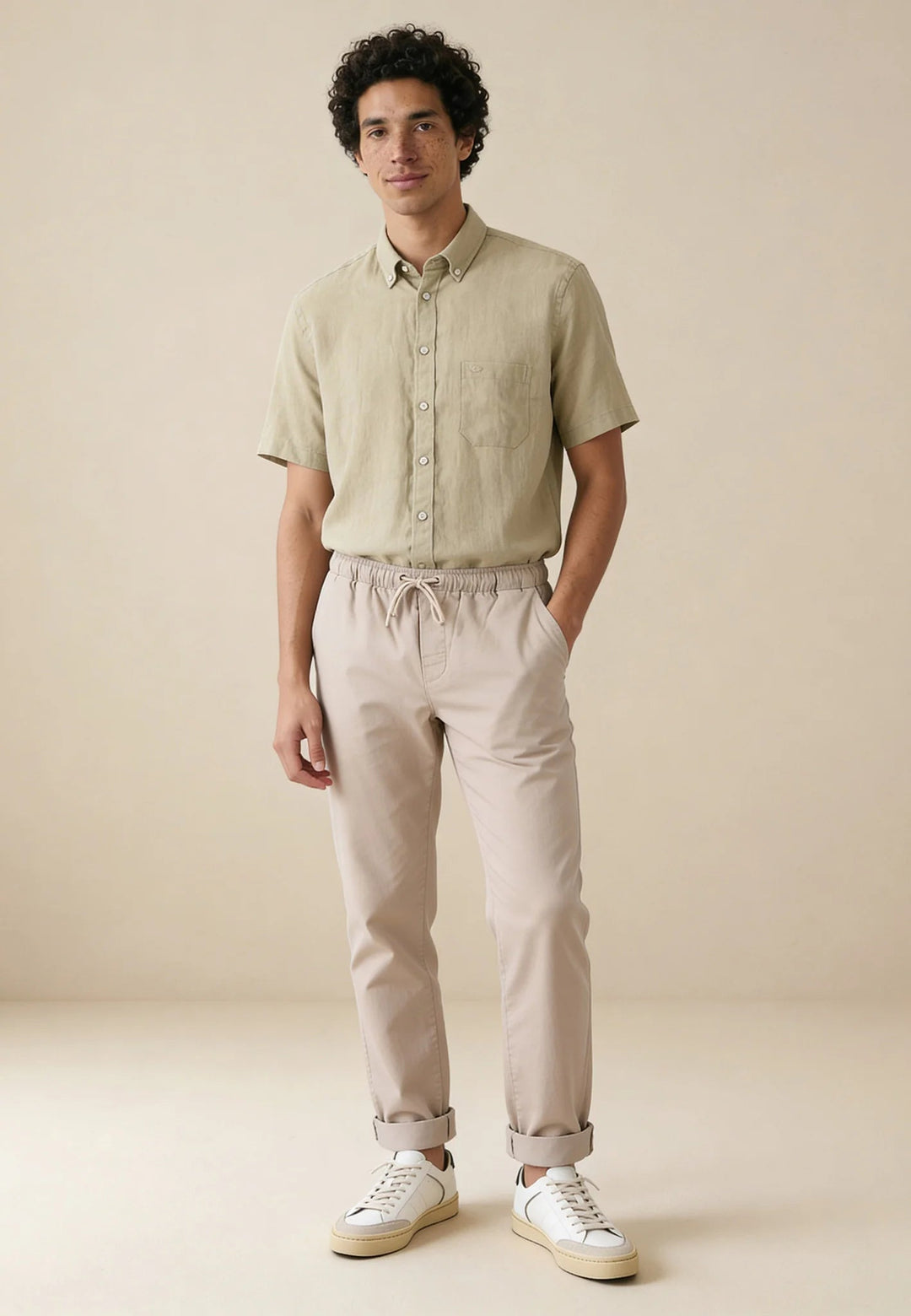 Fynch - Hatton Premium Linen Button Down Short Sleeved Shirt Pistachio 16046001-745-M